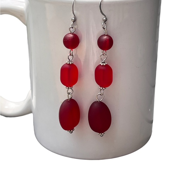 Hand Crafted Jewelry - Hand crafted Sea glass earrings red